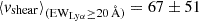 $ \langle v_{\mathrm{shear}} \rangle_{(\mathrm{EW}_{\mathrm{Ly\alpha}} \geq 20\,\mathrm{\AA})} = 67 \pm 51 $