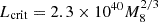 $ L_{\mathrm{crit}} = 2.3\times 10^{40} M_{8}^{2/3} $