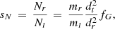 $$ \begin{aligned} s_N\,=\,\frac{N_r}{N_t} \,=\, \frac{m_r}{m_t} \frac{d_t^2}{d_r^2}{f_G}, \end{aligned} $$