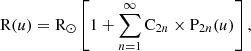 $$ \begin{aligned} \mathrm{R} (u) = \mathrm{R} _{\odot } \left[ 1 + \sum _{n = 1}^{\infty } \mathrm{C} _{2n} \times \mathrm{P} _{2n}(u) \right], \end{aligned} $$