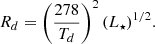 $$ \begin{aligned} R_d = \left(\frac{278}{T_d}\right)^2 (L_\star )^{1/2}. \end{aligned} $$