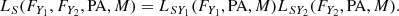 $$ \begin{aligned} L_{S}(F_{Y_1},F_{Y_2},\mathrm{PA},M) = L_{SY_1}(F_{Y_1},\mathrm{PA},M) L_{SY_2}(F_{Y_2},\mathrm{PA},M). \end{aligned} $$