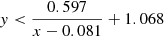 $$ \begin{aligned} y < \frac{0.597}{x-0.081} + 1.068 \end{aligned} $$