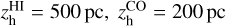 $\[z_{\mathrm{h}}^{\mathrm{HI}}=500 ~\mathrm{pc}, z_{\mathrm{h}}^{\mathrm{CO}}=200 ~\mathrm{pc}\]$
