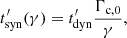$$ \begin{aligned} t^{\prime }_{\rm syn}(\gamma )=t^{\prime }_{\rm dyn} \frac{\Gamma _{\rm c,0}}{\gamma }, \end{aligned} $$