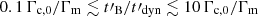 $ 0.1\,{\Gamma_{\mathrm{c,0}}}/{\Gamma_{\mathrm{m}}} \lesssim {t\prime_{\mathrm{B}}}/{t\prime_{\mathrm{dyn}}} \lesssim 10\,{\Gamma_{\mathrm{c,0}}}/{\Gamma_{\mathrm{m}}} $