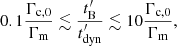 $$ \begin{aligned} 0.1 \frac{\Gamma _{\rm c,0}}{\Gamma _{\rm m}} \lesssim \frac{t^{\prime }_{\rm B}}{t^{\prime }_{\rm dyn}} \lesssim 10 \frac{\Gamma _{\rm c,0}}{\Gamma _{\rm m}}, \end{aligned} $$