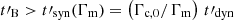 $ t\prime_{\mathrm{B}} > t\prime_{\mathrm{syn}}(\Gamma_{\mathrm{m}})=\left(\Gamma_{\mathrm{c,0}}/\Gamma_{\mathrm{m}}\right)\,t\prime_{\mathrm{dyn}} $
