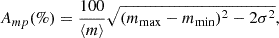 $$ \begin{aligned} A_{mp}(\%) = \frac{100}{\langle m\rangle }\sqrt{(m_{\mathrm{max}}-m_{\mathrm{min}})^{2}-2\sigma ^{2}}, \end{aligned} $$