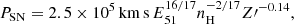$$ \begin{aligned} P_{\rm SN}=2.5\times 10^5\, \mathrm{km\,s}\, E^{16/17}_{51} n^{-2/17}_{\rm H} Z{\prime }^{-0.14}, \end{aligned} $$