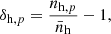 $$ \begin{aligned} \delta _{\mathrm{h}, p}=\frac{n_{\mathrm{h},p}}{\bar{n}_{\mathrm{h}}}-1, \end{aligned} $$