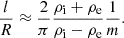 $$ \begin{aligned} \frac{l}{R} \approx \frac{2}{\pi } \frac{\rho _{\rm i}+\rho _{\rm e}}{\rho _{\rm i}-\rho _{\rm e}} \frac{1}{m}. \end{aligned} $$