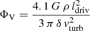 $$ \begin{aligned} \Phi _{\rm V}=\frac{4.1\,G\,\rho \,l_{\rm driv}^2}{3\,\pi \,\delta \,{ v}_{\rm turb}^2} \end{aligned} $$