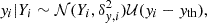 $$ \begin{aligned} y_i|Y_i \sim \mathcal{N}(Y_i, \delta _{y,i}^2) \mathcal{U}(y_i-y_{\mathrm{th} }) , \end{aligned} $$