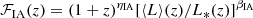 $$ \begin{aligned} \mathcal{F} _{\rm IA}(z) = (1+z)^{\eta _{\rm IA}}[\langle L\rangle (z)/L_*(z)]^{\beta _{\rm IA}} \end{aligned} $$