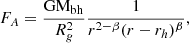 $$ \begin{aligned} F_A= \frac{\mathrm{GM}_{\rm bh}}{R_{g}^2}\frac{1}{r^{2-\beta }(r-r_h)^{\beta }}, \end{aligned} $$