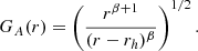 $$ \begin{aligned} G_A(r)= \left(\frac{r^{\beta +1}}{(r-r_h)^{\beta }}\right)^{1/2}. \end{aligned} $$