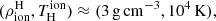 $$ \begin{aligned} (\rho _{\rm ion}^\mathrm{H},T^\mathrm{ion}_{\rm H})&\approx (3\,\mathrm{g\,cm}^{-3},10^4\,\mathrm{K}), \end{aligned} $$
