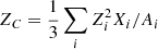 $$ \begin{aligned} Z_C = \frac{1}{3} \sum _i Z_i^2 X_i/A_i \end{aligned} $$