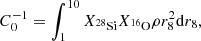 $$ \begin{aligned} C_0^{-1} = \int _1^{10} X_{^{28}\mathrm {Si}}X_{^{16}\mathrm O} \rho r_8^2 \mathrm{d}r_8, \end{aligned} $$