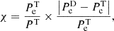 $$ \begin{aligned} \chi = \frac{P_{\rm e}^\mathrm{T}}{P^\mathrm{T}} \times \frac{\left| P_{\rm e}^\mathrm{D}-P_{\rm e}^\mathrm{T}\right|}{P_{\rm e}^\mathrm{T}}, \end{aligned} $$