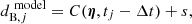 $$ \begin{aligned} d_{\mathrm{B} , j}^{\ \mathrm{model} } = C(\boldsymbol{\eta },t_{j} - \Delta t) + s, \end{aligned} $$