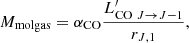 $$ \begin{aligned} M_{\rm molgas} = \alpha _{\rm CO} \frac{L^{\prime }_{\mathrm{CO}~J\rightarrow J-1}}{r_{J,1}}, \end{aligned} $$