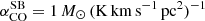 $ \alpha_{\mathrm{CO}}^{\mathrm{SB}} = 1\,M_{\odot}\,\rm (K\,km\,s^{-1}\,pc^2)^{-1} $