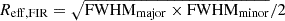 $ R_{\mathrm{eff,FIR}} = \sqrt{\mathrm{FWHM_{major} \times FWHM_{minor}}}/2 $