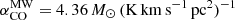 $ \alpha_{\mathrm{CO}}^{\mathrm{MW}} = 4.36\,M_{\odot}\,\rm (K\,km\,s^{-1}\,pc^2)^{-1} $