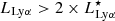 $ L_{\mathrm{Ly\alpha}} > 2\times L^{\star}_{\mathrm{Ly\alpha}} $