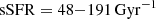 $ \rm sSFR = 48{-}191\,Gyr^{-1} $