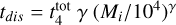 ${t_{dis}} = t_4^{{\rm{tot}}}\gamma {\left( {{M_i}/{{10}^4}} \right)^\gamma }$