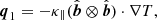 $$ \begin{aligned} {\boldsymbol{q}}_1 = -\kappa _{\parallel } (\hat{\boldsymbol{b}} \otimes \hat{\boldsymbol{b}}) \cdot \nabla T, \end{aligned} $$