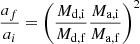 $$ \begin{aligned} \frac{a_f}{a_i} = \left( \frac{M_ \mathrm{d, i}}{M_{\rm d, f}}\frac{M_{\rm a, i}}{M_{\rm a, f}} \right)^2 \end{aligned} $$