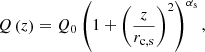$$ \begin{aligned} Q\left(z\right) = Q_{\rm 0} \left(1 + \left(\dfrac{z}{r_{\rm c,s}}\right)^2\right)^{\alpha _{\rm s}}, \end{aligned} $$