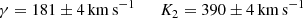 $$ \begin{aligned} \gamma = 181 \pm 4 \,\mathrm {km\, s^{-1}} \qquad \textit{K}_2= 390 \pm 4 \,\mathrm {km\,s^{-1}} \end{aligned} $$