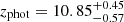 $ z_{\mathrm{phot}} = 10.85^{+0.45}_{-0.57} $