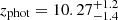 $ z_{\mathrm{phot}} = 10.27^{+1.2}_{-1.4} $