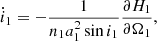 $$ \begin{aligned} \dot{i}_1&= -\frac{1}{n_1 a_1^2\sin i_1} \frac{\partial H_1}{\partial \Omega _1}, \end{aligned} $$