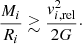 $$ \begin{aligned} \frac{M_i}{R_i} \gtrsim \frac{v_{i,\mathrm {rel}}^2}{2G}\cdot \end{aligned} $$