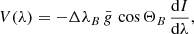$$ \begin{aligned} V(\lambda ) = -\Delta \lambda _B \, \bar{g} \, \cos {\Theta _B} \, \frac{\mathrm{d}I}{\mathrm{d}\lambda }, \end{aligned} $$