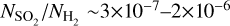 ${N_{{\rm{S}}{{\rm{O}}_{\rm{2}}}}}/{N_{{{\rm{H}}_2}}}\~3 \times {10^{ - 7}} - 2 \times {10^{ - 6}}$