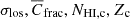 $ \sigma_\mathrm{{los}}, \overline{C}_\mathrm{{frac}}, N_\mathrm{{HI,c}}, Z_\mathrm{{c}} $