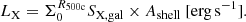 $$ \begin{aligned} L_{\rm X}= \Sigma _{0}^{R_{\rm 500c}} S_{\rm X, gal} \times A_{\rm shell}\ [\mathrm{erg\,s}^{-1}]. \end{aligned} $$