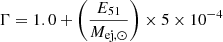 $ \Gamma=1.0+\left(\frac{E_{51}}{M_{\mathrm{ej},\odot}}\right)\times 5\times 10^{-4} $