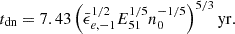 $$ \begin{aligned} t_{\rm dn}=7.43\left(\bar{\epsilon }_{e,-1}^{1/2}E_{51}^{1/5}n_0^{-1/5}\right)^{5/3} \mathrm{yr}. \end{aligned} $$