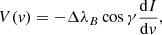 $$ \begin{aligned} V(v) = -\Delta \lambda _B\cos \gamma \frac{\mathrm{d}I}{\mathrm{d}v}, \end{aligned} $$