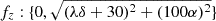 $ f_z : \{0, \sqrt{(\lambda\delta+30)^2+(100\alpha)^2}\} $