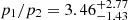 $ p_{1}/p_{2} = 3.46_{-1.43}^{+2.77} $